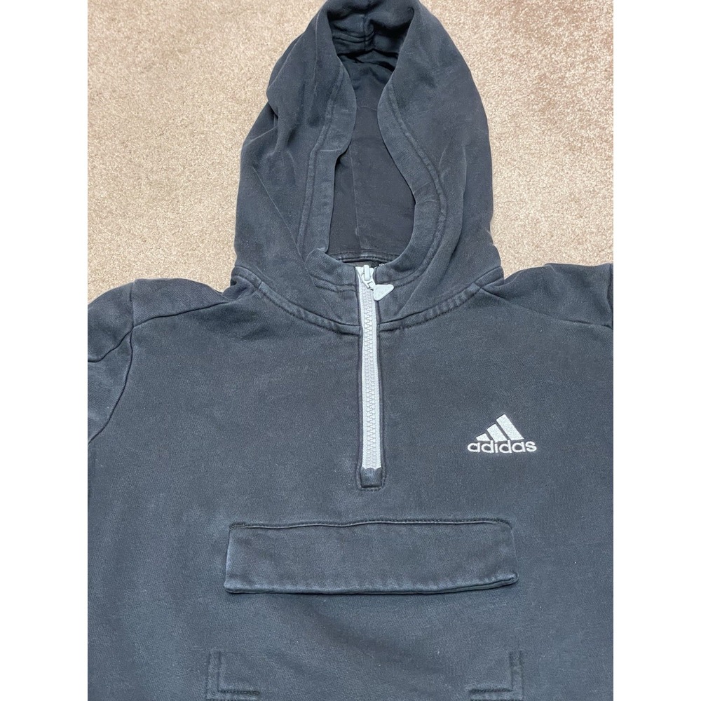 Adidas Women's Sweatshirt Hoodie Three Stripe Cropped Black Crop Top‎ 2xs - Picture 3 of 11